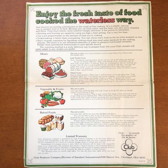 CLUB ALUMINUM CONSUMER RELATIONS DEPT LAMINATED CARE AND CLEANING CHART 1960’s - Picture 6 of 15